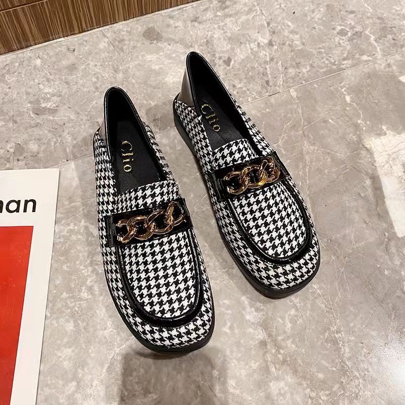 Sepatu Wanita Kanvas Kotak-kotak Gaya Inggris, Sepatu Tods Kasual