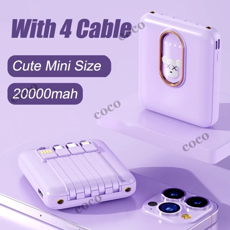 CodPowerbank 20000Mah With Detachable 4 Cables Cute Kaws Design Fast Charging Portable Power Bank