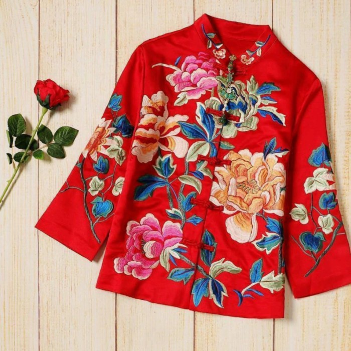Cheongsam Import Wanita Depan Full Bordir Lengan Panjang