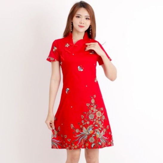 Dress Cheongsam Wanita Elegant Floral Baju Imlek Fashion Zcn