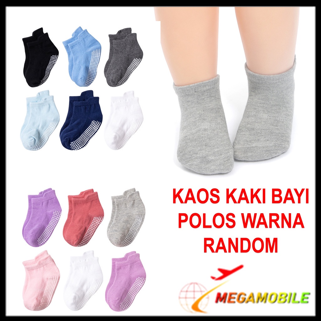 MM - Kaos Kaki Bayi Anti Slip Pendek Motif Polos 6479 Kaos Kaki Anak Perempuan Laki Laki Polos 3D 64