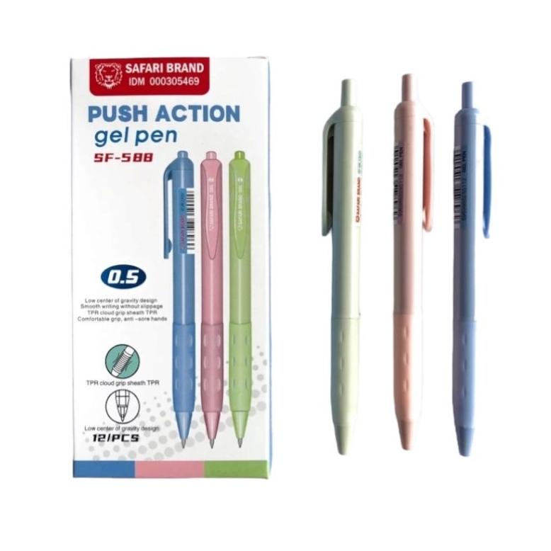 

(12pcs) Push Action Gel Pen Pulpen Gel Cetek Cetekan Gel Pen Pulpen Pena Pulpen Mekanik Retractable Pen Warna Pastel Safari SF588