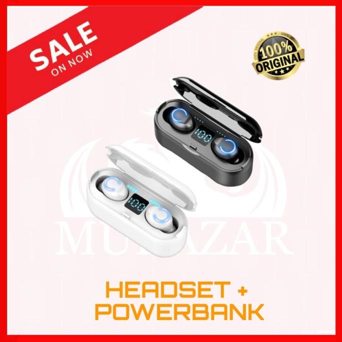 HEADSET BLUETOOTH MURAH / HEADSET BLUETOOTH LED + POWERBANK F9 HEADSET