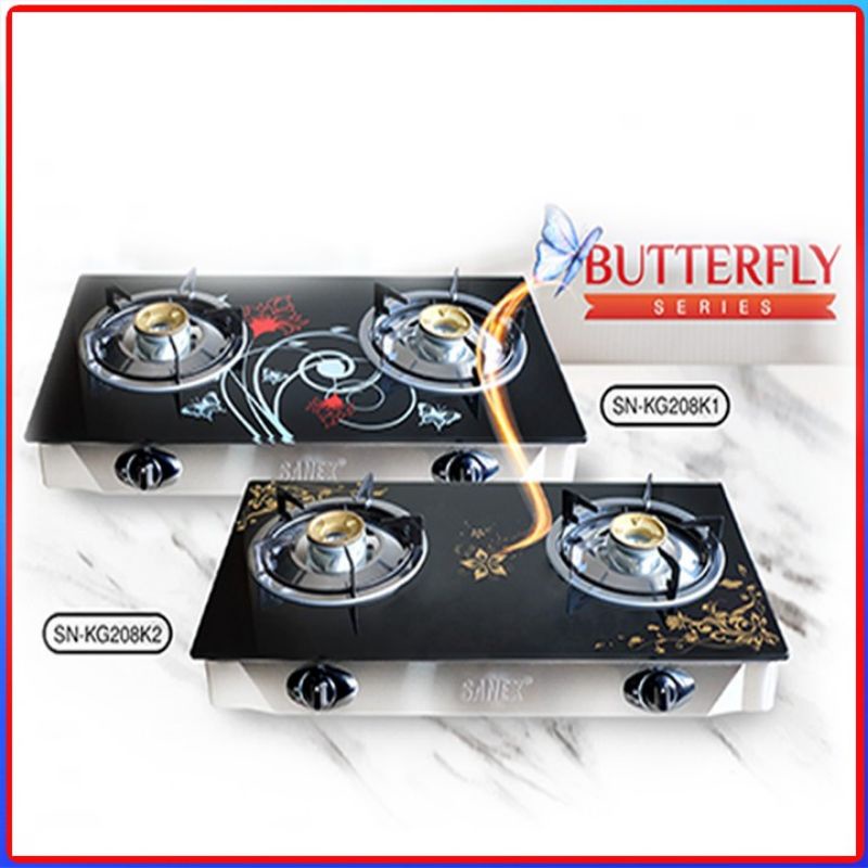 Sanex Sn Kg208 K1/ K2 Kompor Gas Kaca 2 Tungku Butterfly Series Motif Bunga