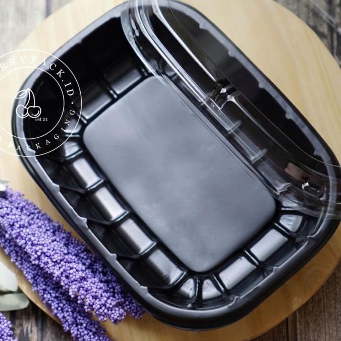 Tray black/mika hitam/wadah makanan kue bento plastik