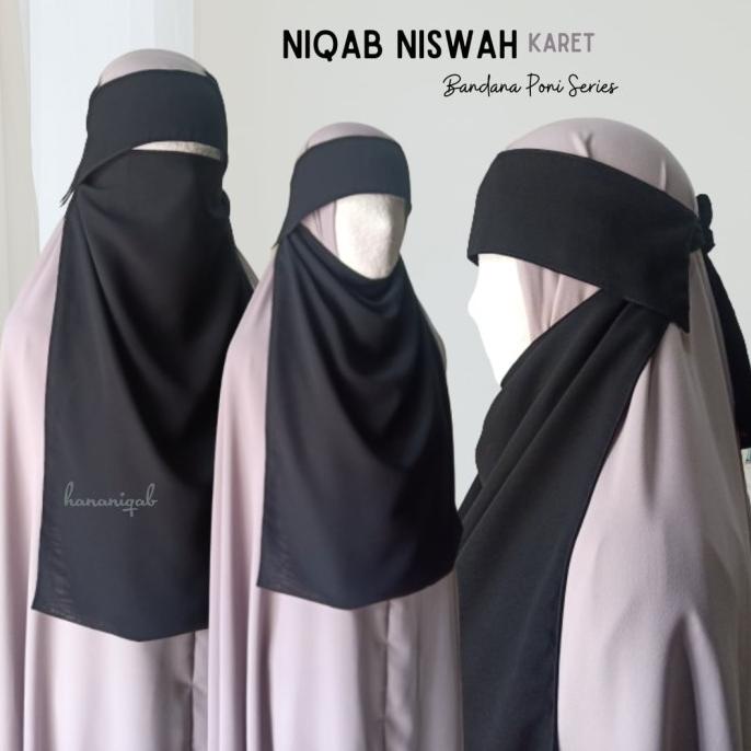 Ready Cadar Bandana Poni Karet Niswah|Hananiqab|Sifon Silky Adem Warna Hitam Original