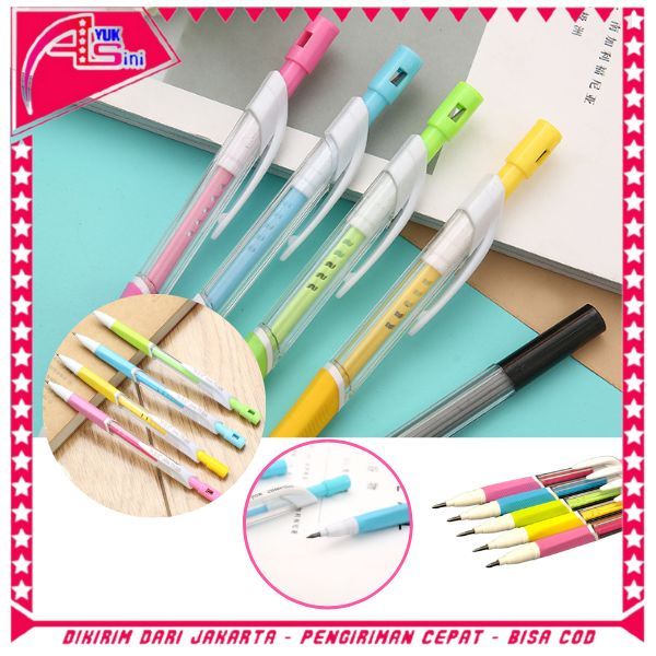

AS Pensil Mekanik 2.0mm Mechanical Pencil Graphite Lead Automatic Pensil Cetek 2B Alat Tulis Sekolah dan Kantor Mechanical Pencil Warna Pastel Dengan Serutan