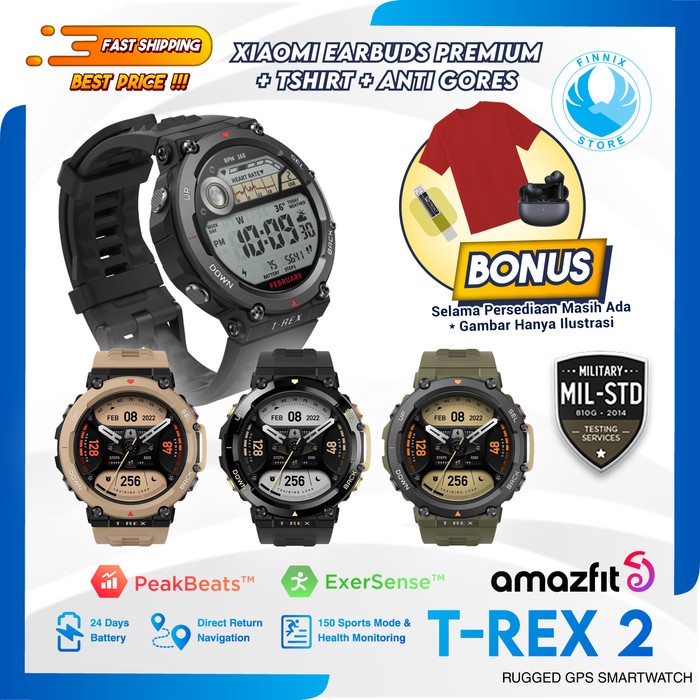 NEW AMAZFIT T-REX 2 SMARTWATCH MILITARY STD - GARANSI RESMI AMAZFIT ORIGINAL TERBARU