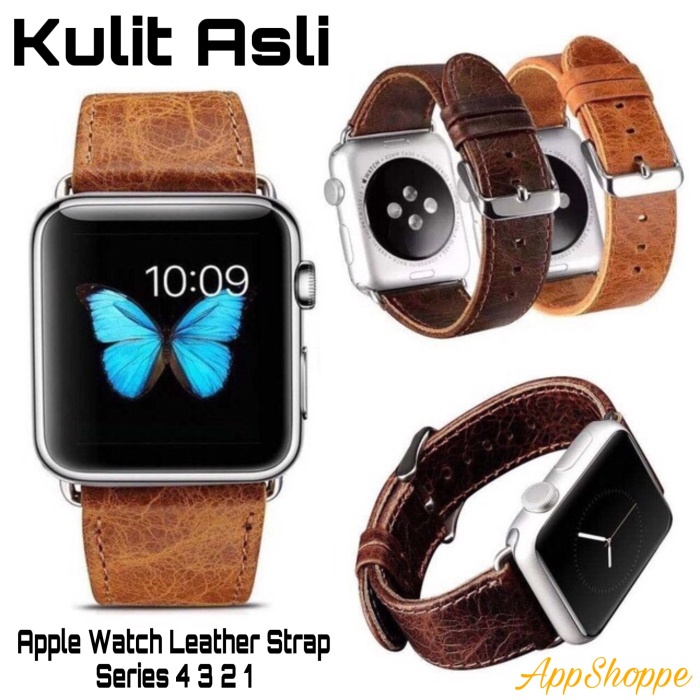 NEW APPLE WATCH STRAP KULIT ASLI SERIES 1 2 3 4 COWHIDE 42/44MM ORIGINAL TERBARU
