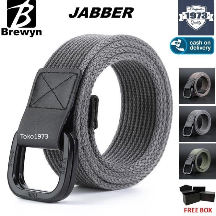 BISA COD - BREWYN DOUBLE METAL BUCKLE CANVAS BELT/IKAT PINGGANG PRIA - JABBER - ABU -ABU TUA