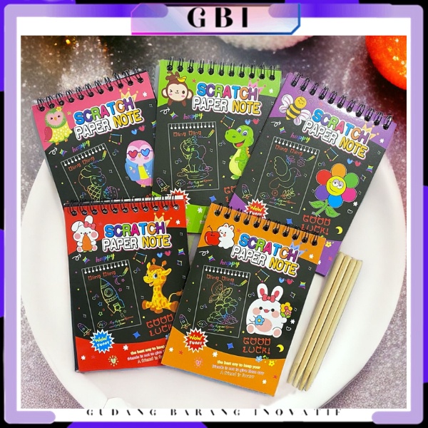 

GBI Buku Sketsa Warna-warni Grafiti Kertas Mini Tulis Gores Gambar DIY Sscratch Paper Note Black Cardboard Mini Hadiah Alat Tulis Mainan Edukasi