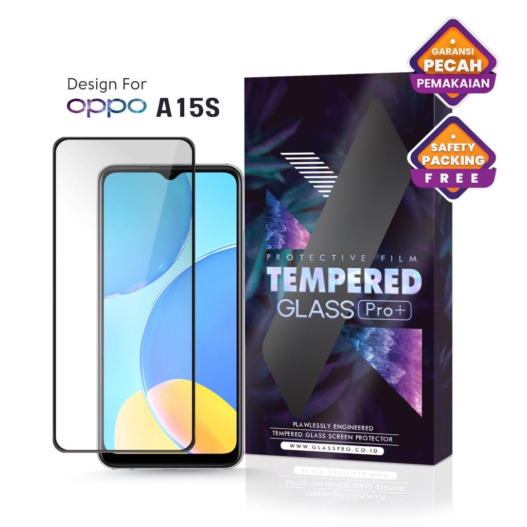 Glass Pro Tempered Glass Oppo A15s Full Cover - Premium