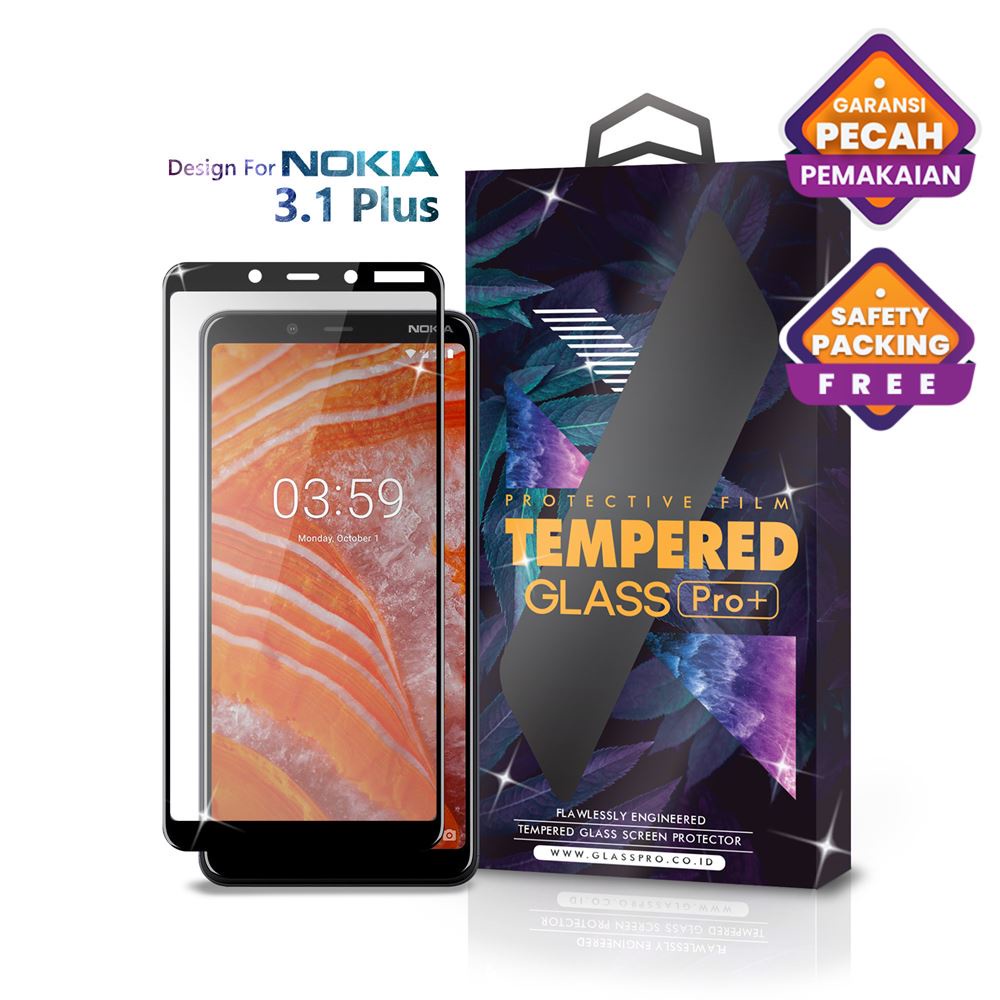 Glass Pro Tempered Glass Nokia 3.1 Plus Full Cover - Premium