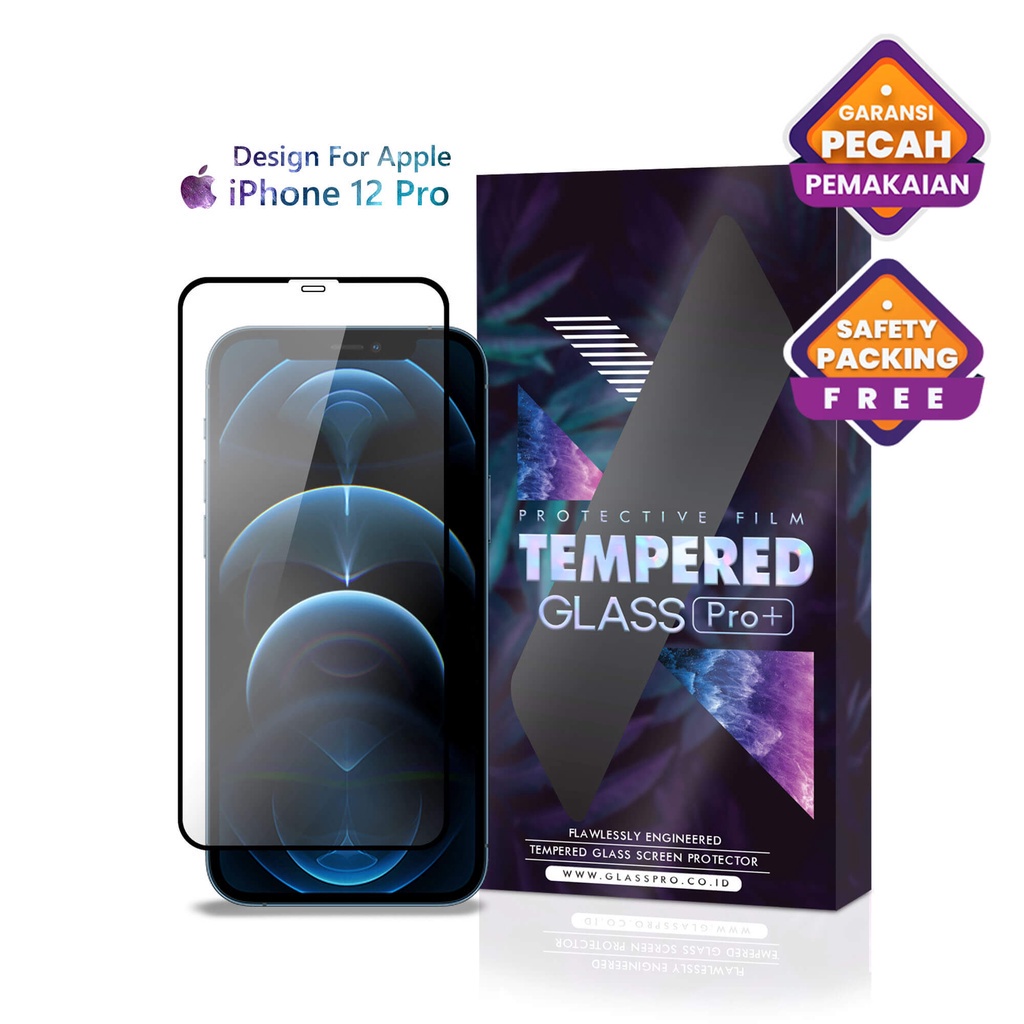 Glass Pro Tempered Glass iPhone 12 Pro Full Cover - Premium