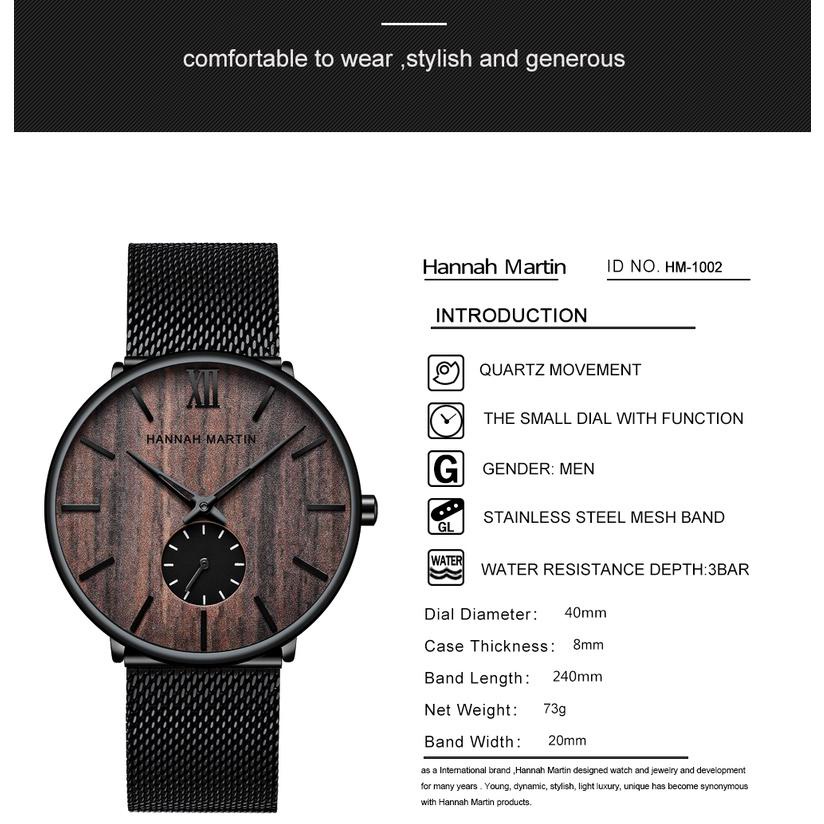 Jam Tangan Pria Sangat Tipis Hannah Martin Jam Kayu Cowok Quartz Men Watch Cod Arloji Tangan