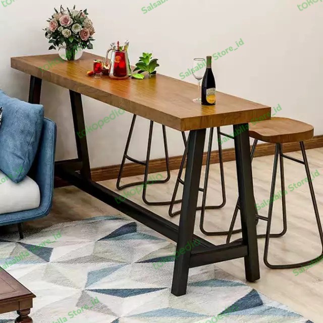 Terbaru Meja Bar Cafe Minimalis Kayu Jati Kombinasi Besi Hollow Promo Terlaris