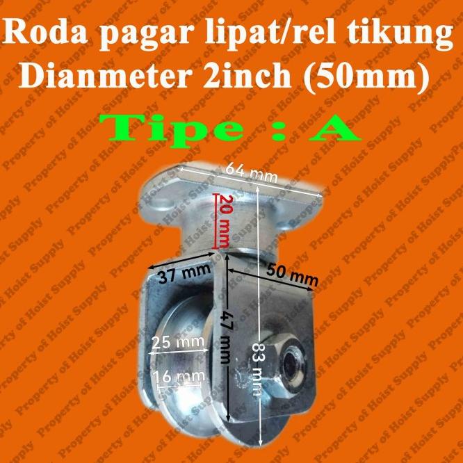 Roda Pagar Pintu Sliding Bull Brand 2 Inch (5Cm) Rel Tikung-Belok