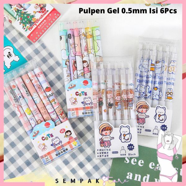 

SS Pulpen Gel 0.5mm 6Pcs Pen Bolpoin Tinta Gel Cair Model Cetekan Isi 6 Pcs Pena Aesthetic