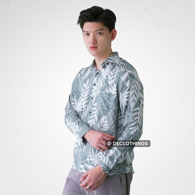 Big Sale Baju Pantai Pria Kemeja Hawai Motif Floral Lengan Panjang Rayon Original