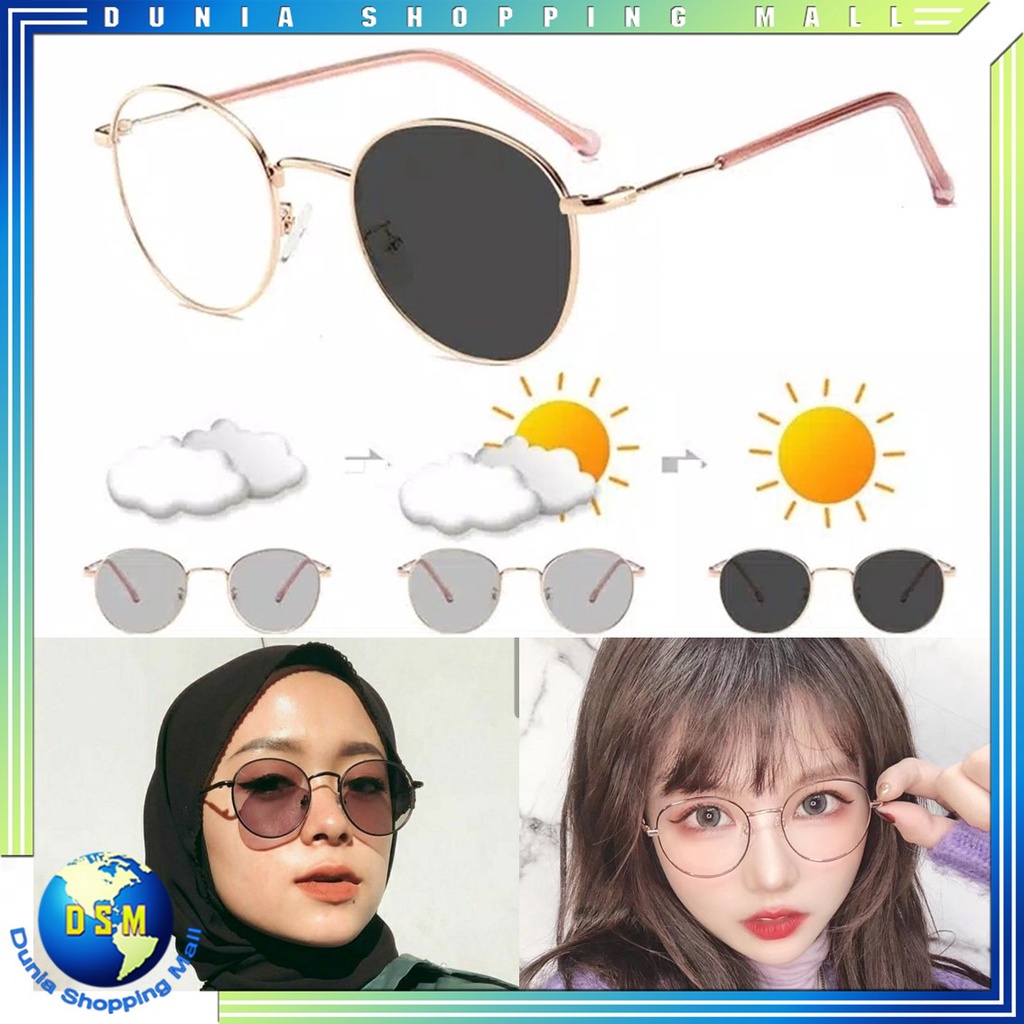 DSM Kacamata Photocromic Anti Radiasi 6657 Kaca Mata Wanita Pria Anti Silau Sunglasses Korean Style 