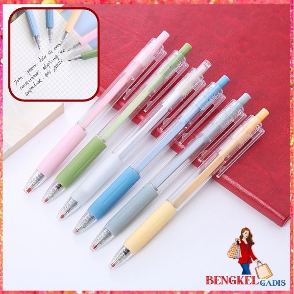 

BG Pulpen Cetekan Transparant Polos Pena Gel 0.5mm Tinta Hitam Alat Tulis Sekolah Kantor Pen Warna Warni Bolpoint Polos