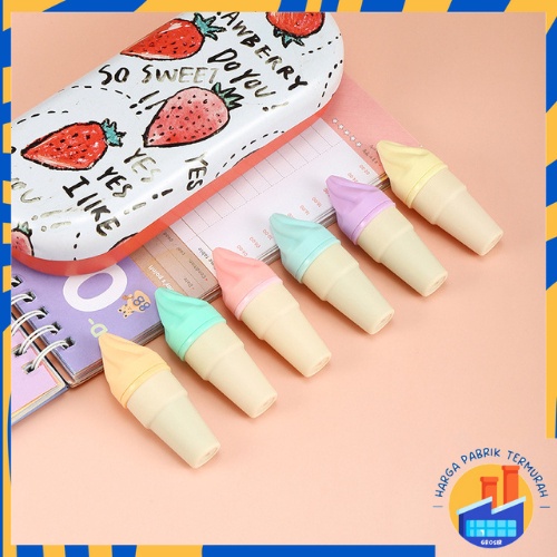 

HPT HighLighter Es Krim Cone 1 Set 6 Pcs Free Pouch Highliter Es Krim Cone Stationery Lucu Unik Penanda Buku Warna Warni Kado Viral Termurah