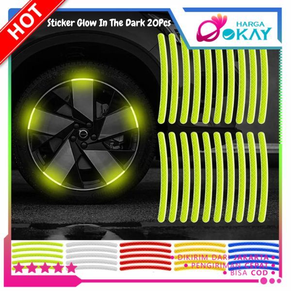 HO Sticker Glow In The Dark 20Pcs Untuk kendaraan Stiker Strip Reflektif 20 Pcs Untuk Velg Mobil Mot