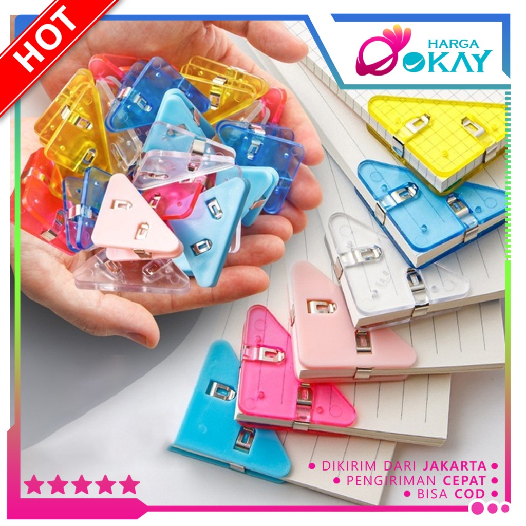 

HO Paper Clip Segitiga Warna-Warni Klip Sudut Penjepit Buku Akrilik Penjepit Kertas Binder Plastik Clips Book & Paper Corner Perlengkapan Kantor Sekolah