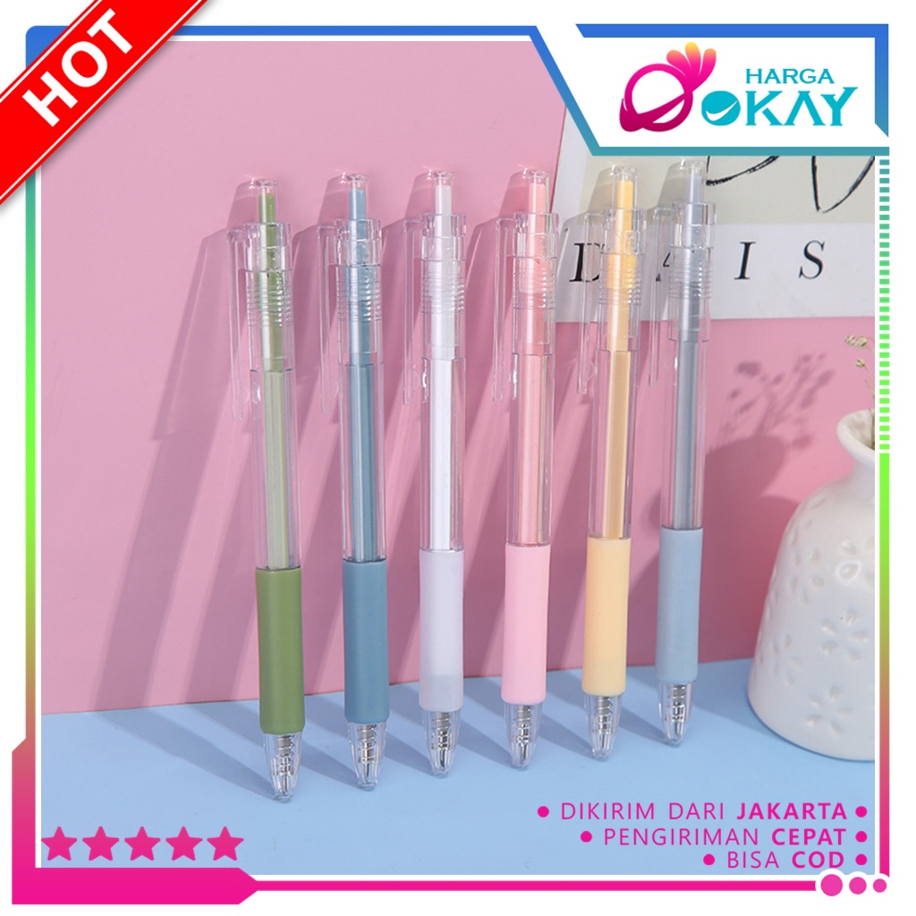 

HO Pen Warna Warni Bolpoint Polos Murah Pulpen Cetekan Transparant Polos Pena Gel 0.5mm Tinta Hitam Alat Tulis Sekolah Kantor
