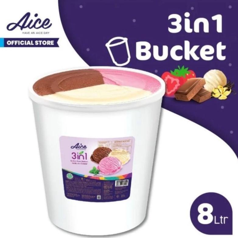 

Ready AICE ESKRIM EMBERAN UKURAN 8 LITER 3 RASA COKLAT, VANILA DAN STOBERY