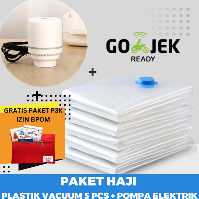 Paket Haji 5 Plastik Vacum Packing Baju Vaccum Bag Vakum Pakaian+Pompa