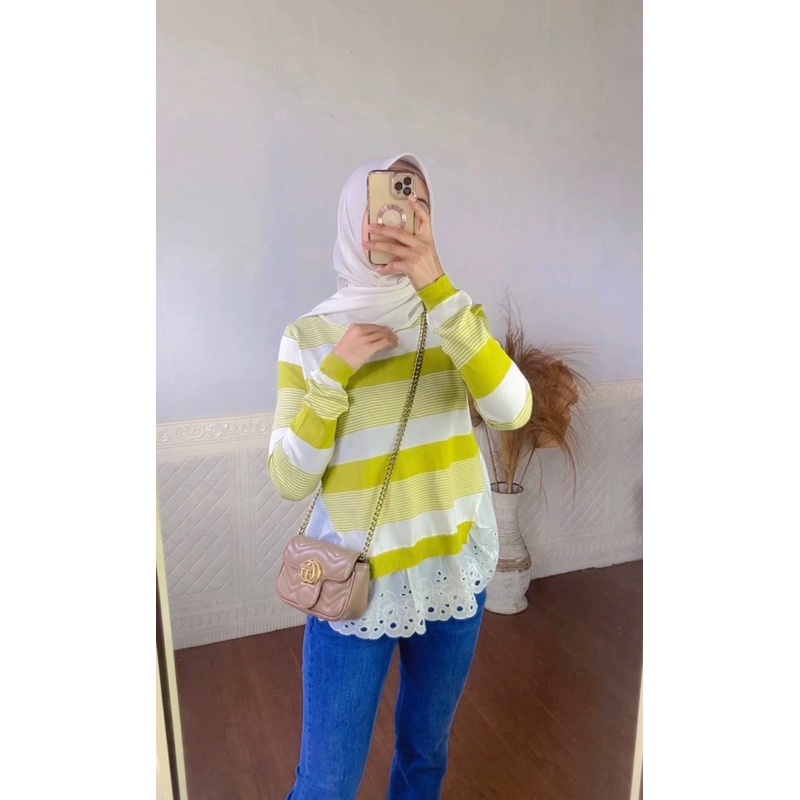 [AMAZED PEOPLE] Blouse Knit mix renda Import / Atasan Rajut/ Sweater Premium Rajut Super Lembut