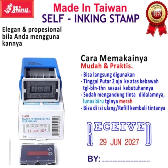 

STEMPEL RECEIVED DITERIMA TANGGAL SHINY S-402 OTOMATIS TOKO KANTOR