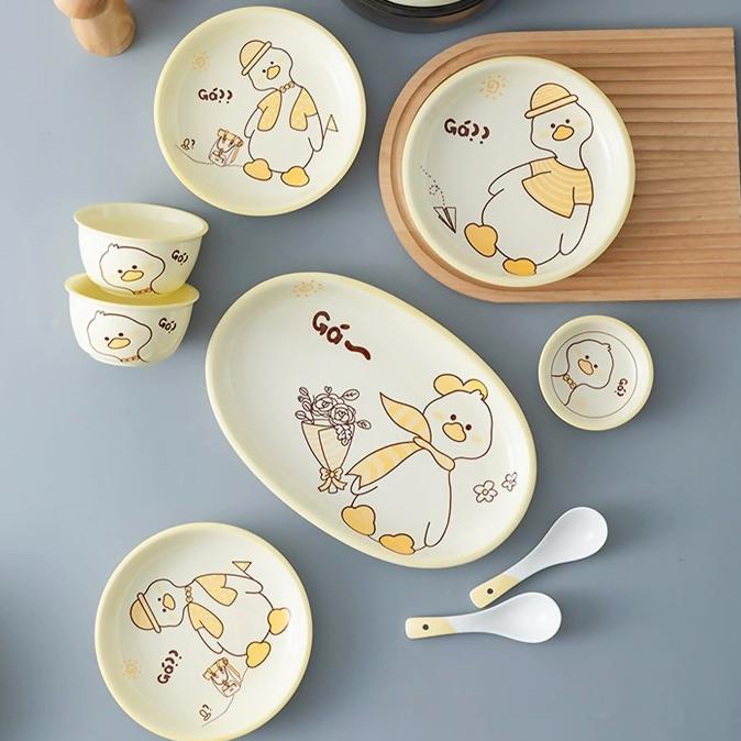 *#*#*#] Set Makan 12pc Bebek Duck Mangkuk Piring Porselen Keramik Anak Kado