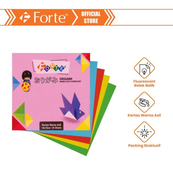 

[Forte] Origami Kertas Lipat Warna 2 Sisi 18 X 18 Cm - 25 Lembar