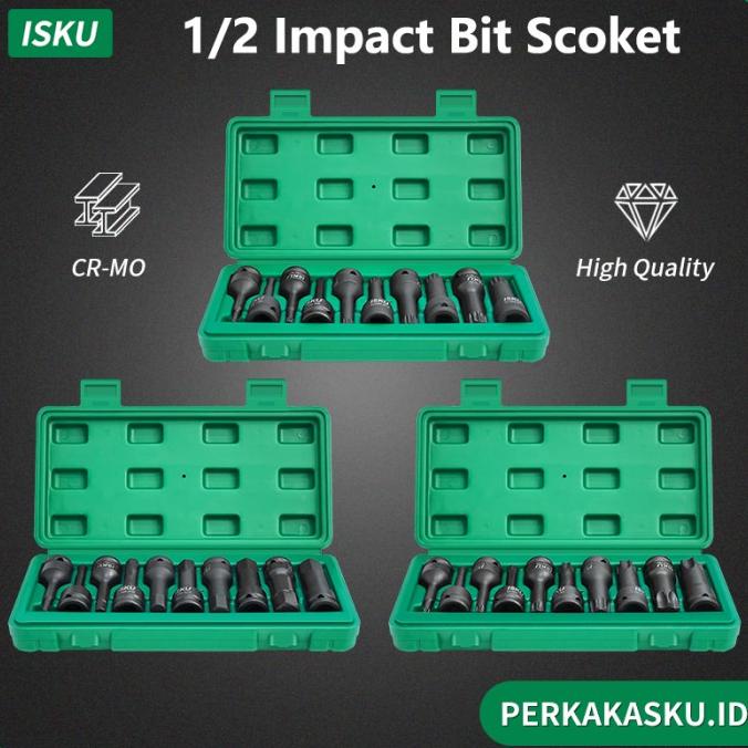 ISKU Mata Shock 10 Pcs Impact Kunci Sok Hex Star Spline Torx Bintang