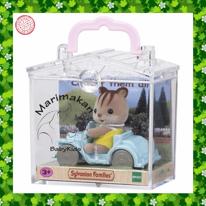 SYLVANIAN FAMILIES BABY CARRY CASE SQUIRREL ON CAR ORIGINAL BONEKA