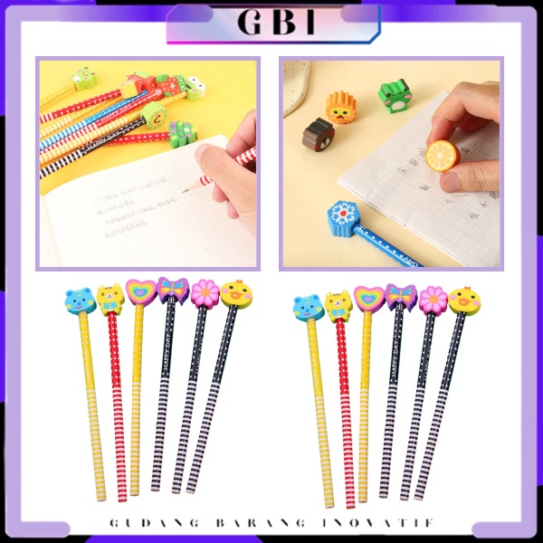 

GBI Pensil Karakter + Penghapus Pensil Lucu Ada Penghapus 3D Pensil Karakter Kartun Lucu Motif Garis Polkadot Pensil Fancy Unik Pensil Warna-Warni Untuk Souvenir Alat Tulis Sekolah TK SD Cartoon Pencil With Eraser