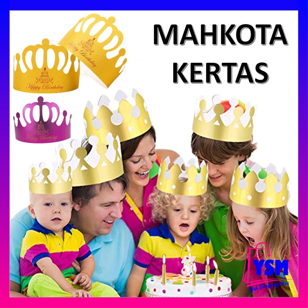 YSM Topi Mahkota Ulang Tahun Anak-anak Karton Emas Dewasa Dekorasi Ulang Tahun Topi Ulang Tahun Hias
