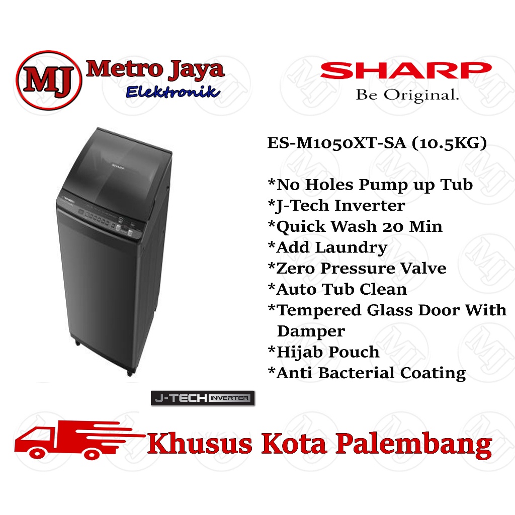 MESIN CUCI 1 TABUNG SHARP ESM 1050 XT 10.5KG TOP LOADING INVERTER