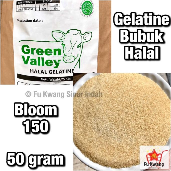 

] Gelatine Gelatin Bubuk Halal Green Valley 50 gram
