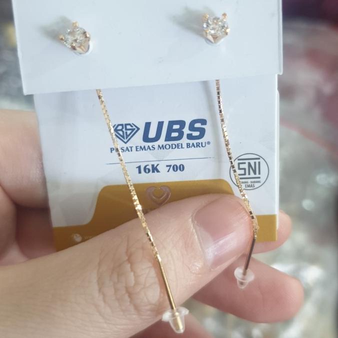 Anting Solitaire Panjang Desi Permata Putih Emas Asli 70% 700 16K Ubs Kualitas Premium