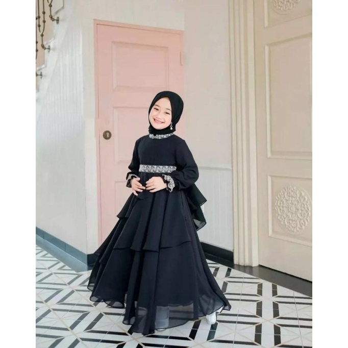 Gamis Syari Anak Perempuan 6-13 tahun Ceruty Renda Baju Muslim Mikayla