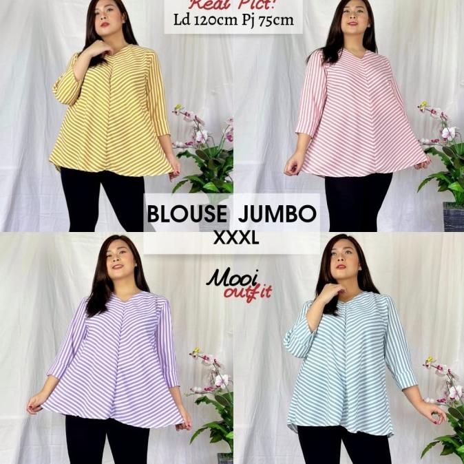 *Termurah* Blouse Jumbo Salur Ld 120- Blus Jumbo Wanita- Baju Jumbo Xxxl Ld 120