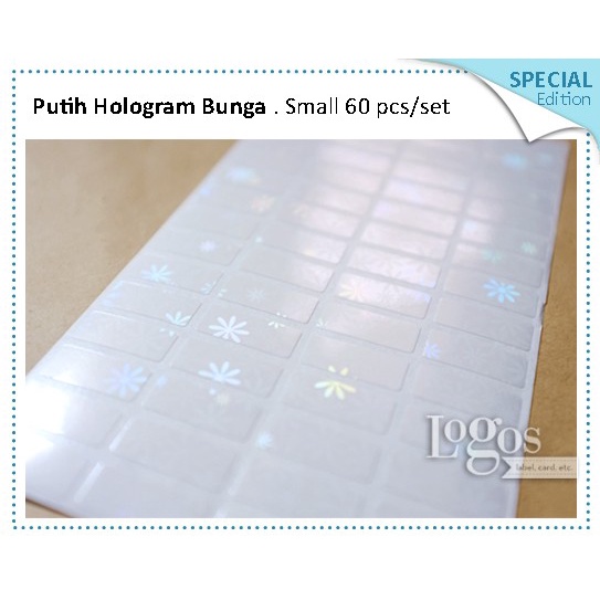 

TERLARIS Putih Hologram Bunga Small Metalik. label fashion perhiasan pot cream