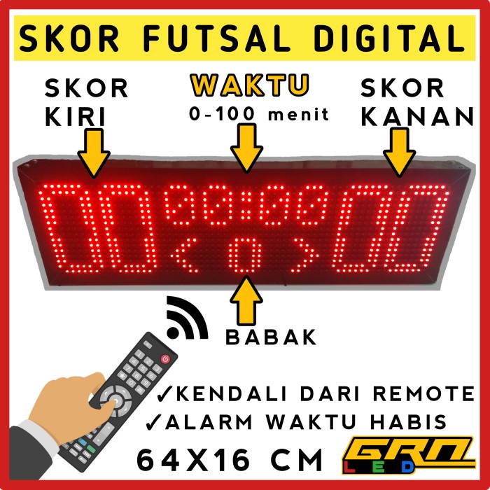 Fines Skor Futsal Digital Scoreboard Wireless Papan Skor Remot Warna Merah