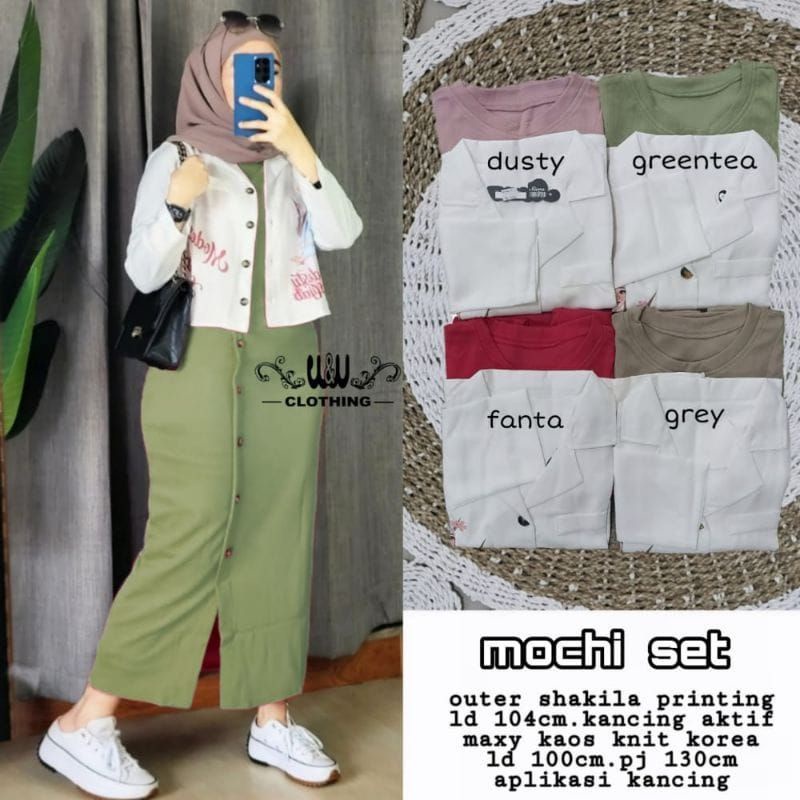 [SYAR'I TILL JANNAH] Setelan Korea Terbaru Mochi Set Outer Shakila Printing Ld104