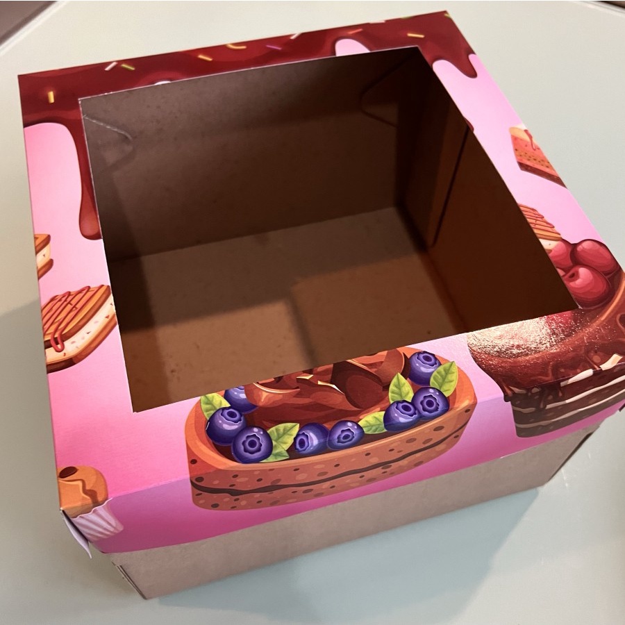 

5 pcs dus box tutup mika motif cake pink coklat uk 22 x 22 x 12 cm