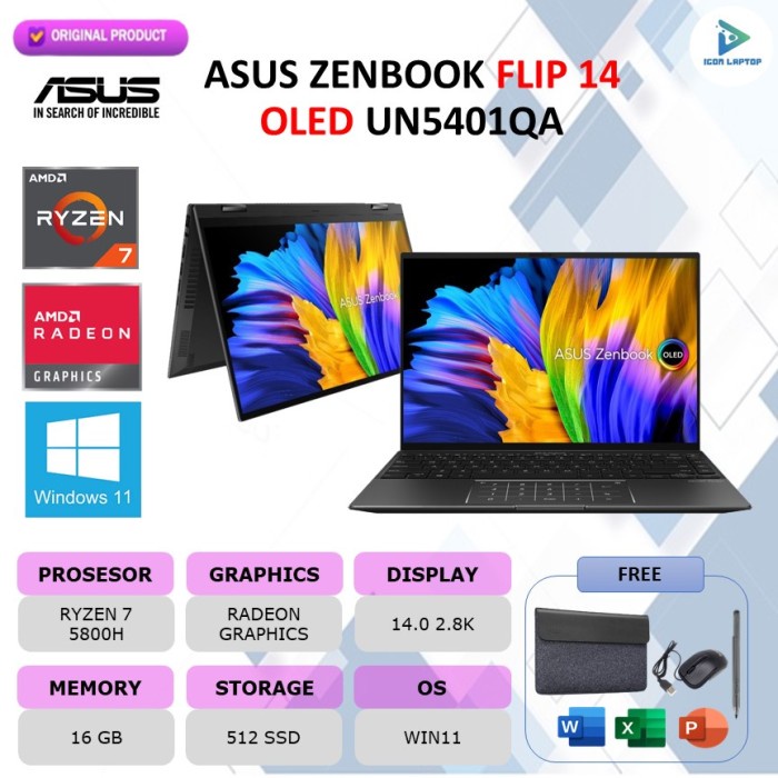 Asus Zenbook UN5401QA FLIP OLED Ryzen 7 5800H 16GB 512SSD