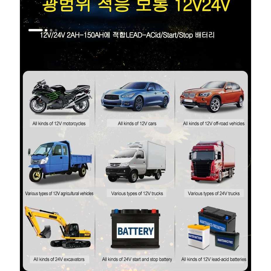 Foxsur Charger Cas Casan Carger Aki Mobil Motor 130W 12V/24V 150Ah With Lcd Foxsur Fbc122408D